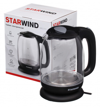 Чайник электрический Starwind SKG1210 1.7л. 2200Вт черный (корпус: стекло) от магазина РЭССИ