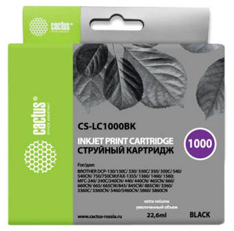 Картридж струйный Cactus CS-LC1000BK черный (22.6мл) для Brother DCP 130C/330С/MFC-240C/5460CN от магазина РЭССИ
