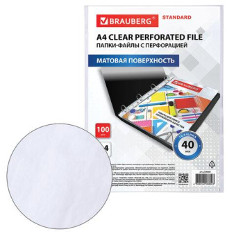Перфорированные матовые папки-файлы BRAUBERG STANDARD А4 комплект 100 шт 40 мкм 229660 от магазина РЭССИ
