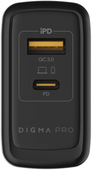 Сетевое зар./устр. Digma Pro DPW6A 65W 3.25A+3A (PD+QC) USB-C/USB-A универсальное черный (DPW6A5GX11BK) от магазина РЭССИ