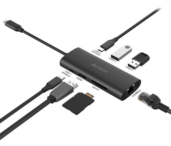 Разветвитель USB-C A4Tech DST-80C 2порт. серый от магазина РЭССИ