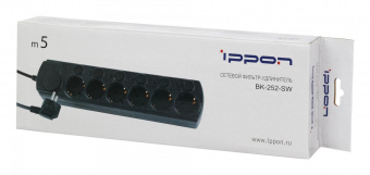 Сетевой фильтр Ippon BK252-SW 5м (6 розеток) черный (коробка) от магазина РЭССИ