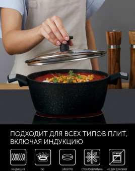 Кастрюля Polaris Monolit 24C 4л. d=24см (с крышкой) черный (015249) от магазина РЭССИ