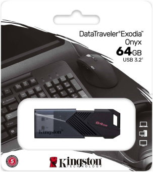 Флеш Диск Kingston 64Gb DataTraveler Exodia Onyx DTXON/64GB USB3.2 черный от магазина РЭССИ
