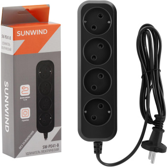 Сетевой удлинитель SunWind SW-PE41-B 1.5м (4 розетки) черный (коробка) от магазина РЭССИ