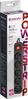 Сетевой удлинитель Defender G518 1.8м (5 розеток) черный (коробка) от магазина РЭССИ
