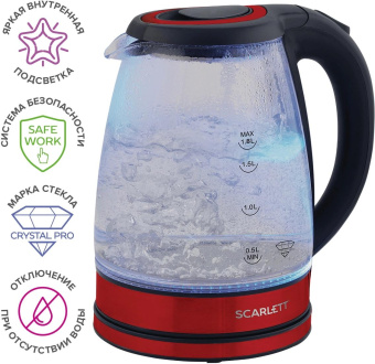 Чайник электрический Scarlett SC-EK27G85 1.8л. 1800Вт красный/черный корпус: стекло от магазина РЭССИ
