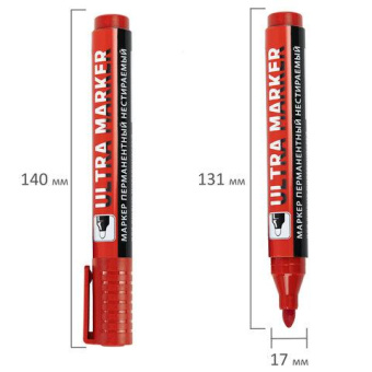 Перманентный маркер BRAUBERG ULTRA MARKER красный 3.5 мм с клипом 152205 от магазина РЭССИ