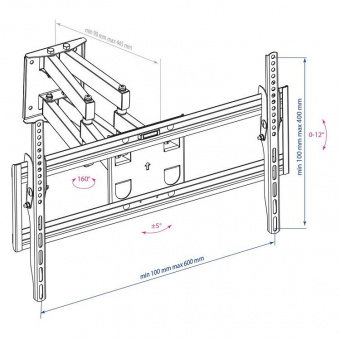 Кронштейн для телевизора Arm Media PT-16 черный 22"-65" макс.40кг настенный поворотно-выдвижной и наклонный от магазина РЭССИ
