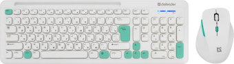 Клавиатура + мышь Defender Cerrato C-978 клав:белый мышь:белый/голубой USB беспроводная Multimedia (45978) от магазина РЭССИ