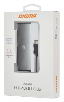 Разветвитель USB-C Digma HUB-4U2.0-UC-DS 4порт. серебристый от магазина РЭССИ
