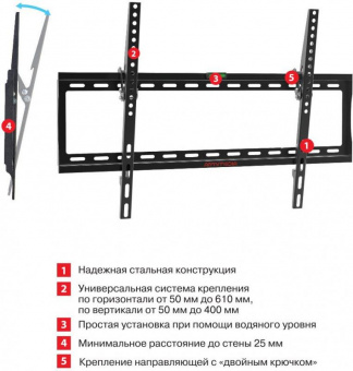 Кронштейн для телевизора Arm Media STEEL-2 new черный 32"-90" макс.40кг настенный наклон от магазина РЭССИ