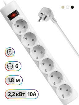 Сетевой фильтр Defender DFS 151 1.8м (6 розеток) белый (коробка) от магазина РЭССИ
