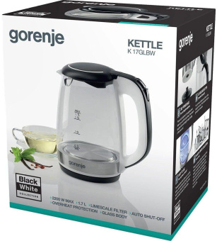 Чайник электрический Gorenje K17GLBWGOR 1.7л. 2200Вт черный (корпус: стекло) от магазина РЭССИ