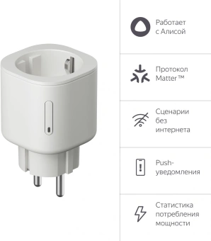 Умная розетка Yandex Matter EUBT Wi-Fi белый (YNDX-00540WHT) от магазина РЭССИ