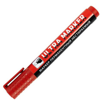 Перманентный маркер BRAUBERG ULTRA MARKER красный 3.5 мм с клипом 152205 от магазина РЭССИ