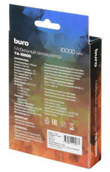 Мобильный аккумулятор Buro T4-10000 10000mAh 2A 2xUSB черный (T4-10000-BK) от магазина РЭССИ
