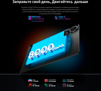 Планшет Teclast T50Plus Tiger T620 (2.0) 8C RAM6Gb ROM256Gb 10.95" IPS 1920x1200 LTE 2Sim Android 14 серый 13Mpix 8Mpix BT GPS WiFi Touch microSD 1Tb 8000mAh 10hr от магазина РЭССИ