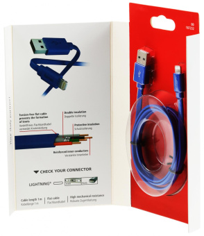 Кабель Hama 00187232 USB (m)-Lightning (m) 1м синий плоский от магазина РЭССИ