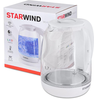 Чайник электрический Starwind SKG4215 1.7л. 2200Вт белый корпус: стекло/пластик от магазина РЭССИ