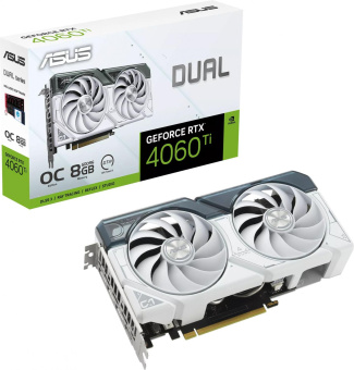Видеокарта Asus PCI-E 4.0 DUAL-RTX4060TI-O8G-WHITE NVIDIA GeForce RTX 4060TI 8Gb 128bit GDDR6 2565/18000 HDMIx1 DPx3 HDCP Ret от магазина РЭССИ
