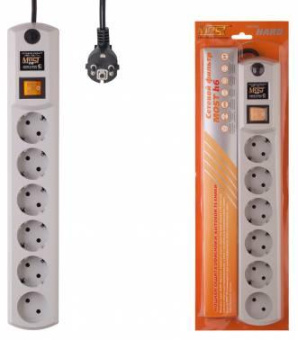 Сетевой фильтр Most H6 2м (6 розеток) белый (коробка) от магазина РЭССИ