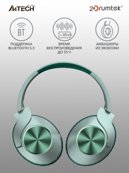 Наушники мониторные A4Tech 2Drumtek BH300 1м зеленый беспроводные bluetooth оголовье (BH300 MATCHA GREEN) от магазина РЭССИ