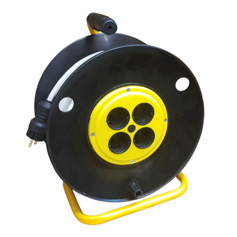 Удлинитель на пластиковой катушке 4-местный SUNTEK ПВС-ВП 3х2,5 черный 50 м   от магазина РЭССИ