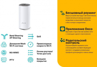 Бесшовный Mesh роутер TP-Link Deco E4 (DECO E4(1-PACK)) AC1200 10/100BASE-TX белый от магазина РЭССИ