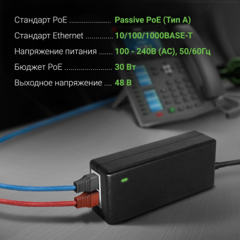 Инжектор PoE Digma DNP30W48GTAP 10/100/1000BASE-T 30Вт 100-240В(АС) от магазина РЭССИ