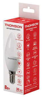 Лампа светодиодная Thomson Candle TH-B2016 8Вт цок.:E14 свеча 220B 4000K св.свеч.бел.нейт. C (упак.:1шт) от магазина РЭССИ