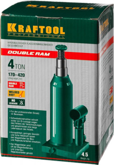 Домкрат Kraftool Double Ram 43463-4 бутылочный гидравлический зеленый от магазина РЭССИ