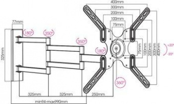 Кронштейн для телевизора Arm Media LCD-900 черный 22"-55" макс.18кг настенный поворот и наклон от магазина РЭССИ