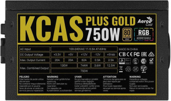 Блок питания Aerocool ATX 750W KCAS PLUS GOLD 750W RGB 80+ gold 24+2x(4+4) pin APFC 120mm fan color LED 8xSATA RTL от магазина РЭССИ