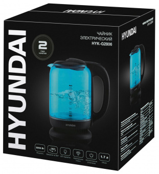 Чайник электрический Hyundai HYK-G2806 1.8л. 2200Вт голубой/черный (корпус: стекло) от магазина РЭССИ