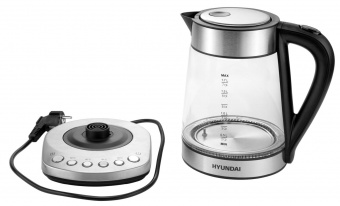 Чайник электрический Hyundai HYK-G3026 1.7л. 2200Вт серебристый/черный (корпус: стекло) от магазина РЭССИ