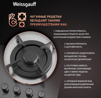 Газовая варочная поверхность Weissgauff HGG 640 XRV нержавеющая сталь от магазина РЭССИ