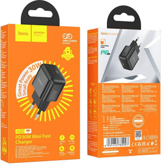 Сетевое зар./устр. Hoco N32 Glory Black 30W (PD+QC+AFC) USB-C универсальное черный от магазина РЭССИ