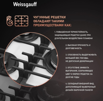 Газовая варочная поверхность Weissgauff HGG 451 WFV белый от магазина РЭССИ