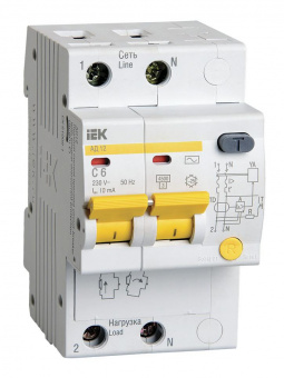 Выключатель автом. дифф. тока IEK MAD10-2-006-C-010 АД12 6A тип C 4.5kA 10мА AC 2П 230В 3мод белый (упак.:1шт) от магазина РЭССИ