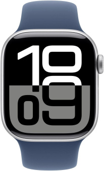 Смарт-часы Apple Watch Series 10 A2997 42мм OLED корп.серебристый Sport Band рем.синий разм.брасл.:150-200мм (MWWC3LW/A) от магазина РЭССИ