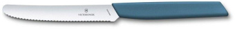 Нож кухонный Victorinox Swiss Modern (6.9006.11W2) стальной столовый для томатов лезв.110мм серрейт. заточка синий от магазина РЭССИ