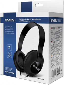 Наушники с микрофоном Sven AP-310M черный 1.2м накладные оголовье (SV-015312) от магазина РЭССИ