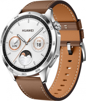 Смарт-часы Huawei Watch GT 4 Phoinix-B19L 46мм 1.43" AMOLED корп.серебристый рем.коричневый разм.брасл.:140-210мм (55020BGX) от магазина РЭССИ