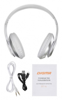 Гарнитура накладные Digma BT-14 сереб.мат. беспроводные bluetooth оголовье (BT-14S) от магазина РЭССИ