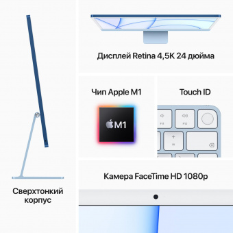 Моноблок Apple iMac A2438 24" 4.5K M1 8 core (3.2) 8Gb SSD512Gb 8 core GPU macOS GbitEth WiFi BT клавиатура мышь Cam зеленый 4480x2520 от магазина РЭССИ