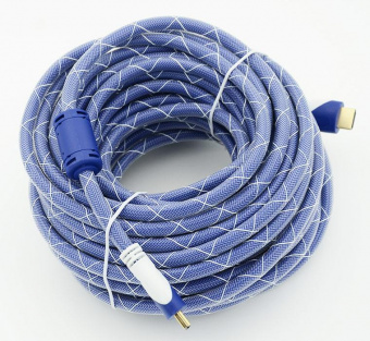 Кабель аудио-видео HDMI (m)/HDMI (m) 15м. феррит.кольца позолоч.конт. синий/белый от магазина РЭССИ
