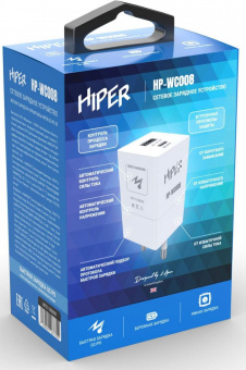 Сетевое зар./устр. Hiper HP-WC008 3A+2.5A (PD+QC) USB-C/USB-A универсальное белый от магазина РЭССИ