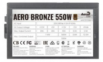 Блок питания Aerocool ATX 550W AERO BRONZE 80+ bronze (24+4+4pin) APFC 120mm fan 5xSATA RTL от магазина РЭССИ
