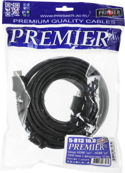 Кабель соединительный аудио-видео Premier HDMI (m)/HDMI (m) 10м. феррит.кольца позолоч.конт. черный (5-813) от магазина РЭССИ